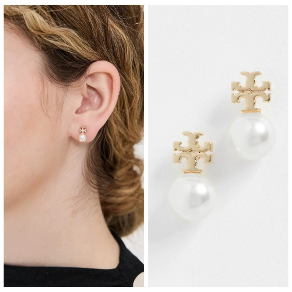 Tory Burch and Small Faux Crystal Pearl Pair Stud Earrings